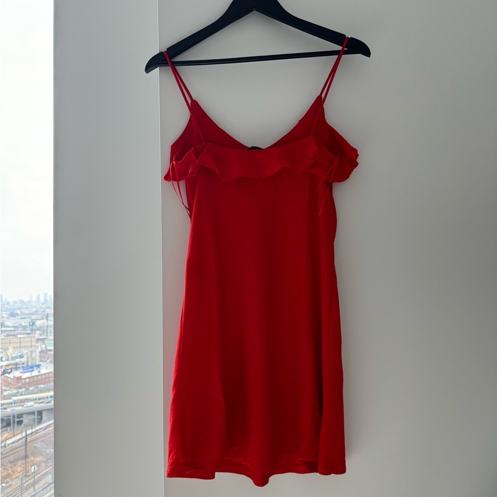 Zara Red Ruffle Front Mini Dress - Picture 2 of 3